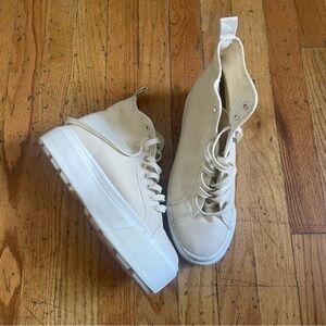 Superga Beige High Top Canvas Platform Sneakers Size 9.5
